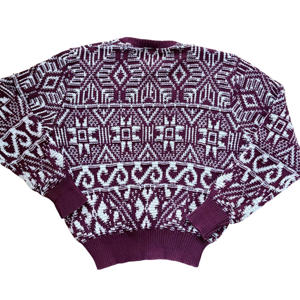Vintage Woolrich Mens Large Burgundy Cotton Geometric Nordic Knit Sweater USA - Picture 5 of 8